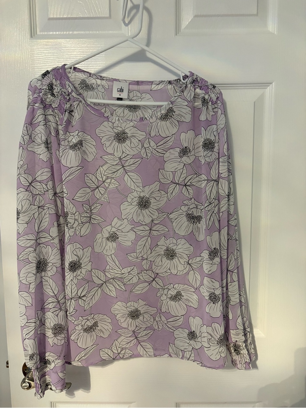 CAbi Lavender and White Floral Blouse